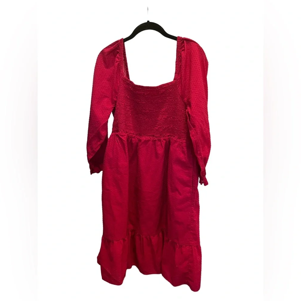 J. Crew Factory Square Neck Swiss Dot Pink Dress With Pockets Size Large EUC
